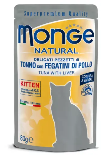 [GUMONNATTFP00080] Monge Gatto Natural Kitten Tonno e Fegatini di Pollo 80 g